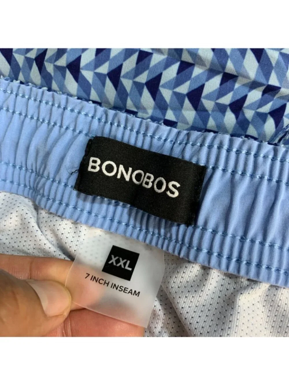 NWT Bonobos Men's XXL Swim Shorts Blue Geometric Print 7-Inch Inseam Mesh Liner